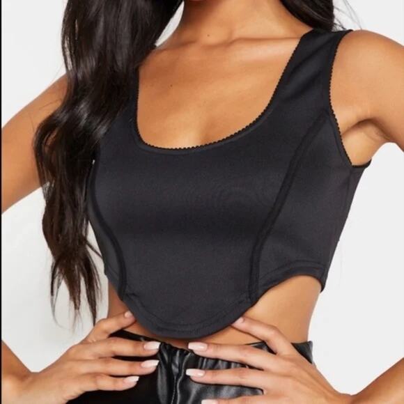 PRETTYLITTLETHING Curved Hem Corset Bustier Crop Top Night Out Sexy Black 12 - Picture 6 of 6